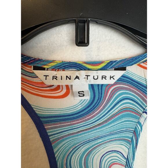 Trina Turk Multicolor Patterned Silk Agate Caspian Swirl Wave Racerback Size S - Picture 2 of 5